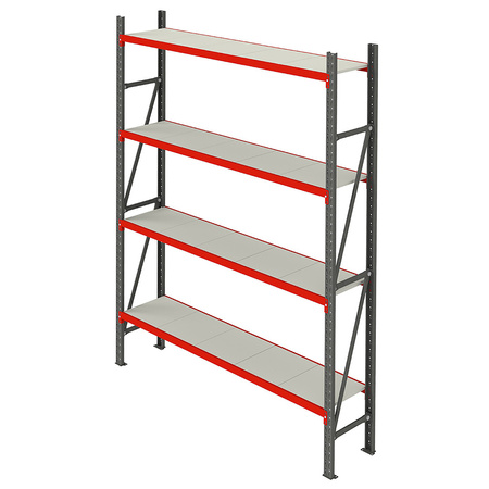 Regał metalowy magazynowy 4-półkowy Mega-M FORTIS H-240 cm L-267 cm G-40 cm moduł bazowy