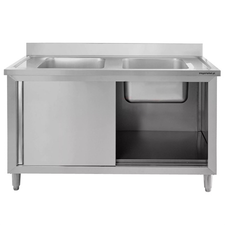 Zlew ze stali nierdzewnej 2-komorowy przyścienny z szafką Mega-M S-100 cm G-70 cm H-85 cm N