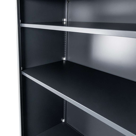 Szafa biurowa metalowa na dokumenty FURVERO W-101 G/S pełne drzwi S-90 cm G-40 cm H-185 cm grafitowa szary front