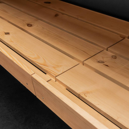Regał ekspozycyjno-sprzedażowy zakasowy Mega-M H- 230 cm L- 364 cm G- 63 cm dąb kraft / czarny N