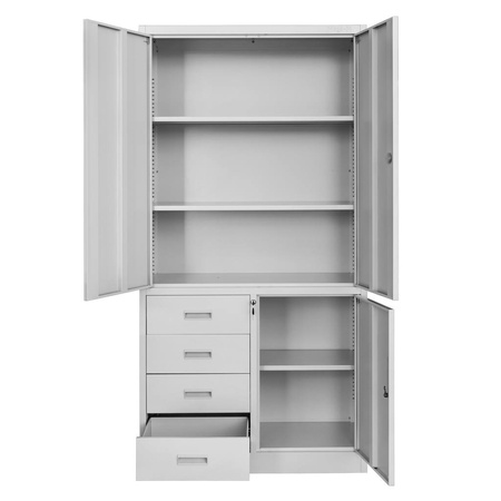Szafa biurowa metalowa na akta Mega-M WENUS pełne drzwi 4 szuflady S-90 cm G-40 cm H-185 cm szara
