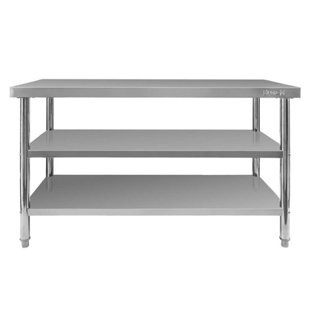 Stół ze stali nierdzewnej centralny z 2-półkami Mega-M X STANDARD S-140 cm G-60 cm H-85 cm N