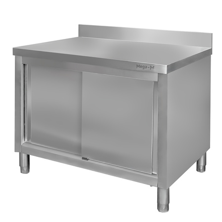 Stół ze stali nierdzewnej przyścienny z szafką Mega-M S-140 cm G-60 cm H-85 cm N