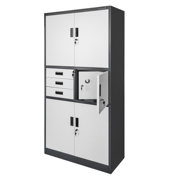 Szafa biurowa metalowa Mega-M WENUS W-16 na akta z sejfem grafitowa / szary front S- 90 cm G- 40 cm H-185 cm skręcana N