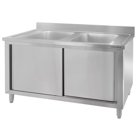 Zlew ze stali nierdzewnej 2-komorowy przyścienny z szafką Mega-M S-100 cm G-70 cm H-85 cm N