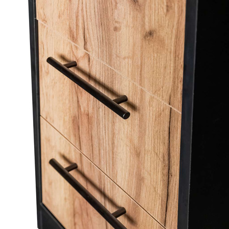 Biurko narożne przyścienne z szafką i szufladami Mega-M L-160 cm G-60 cm H-76 cm dąb kraft/czarny