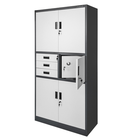 Szafa biurowa metalowa Mega-M WENUS W-16 na akta z sejfem grafitowa / szary front S- 90 cm G- 40 cm H-185 cm skręcana N