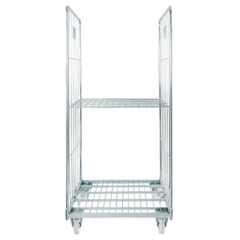 Rollkontener (rollcage, rollbox) wózek siatkowy transportowy Mega-M Universal dwie ściany jedna półka ocynkowany