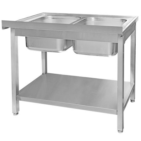 Zlew gastronomiczny spawany dwukomorowy z półką Mega-M 100x60x85 cm stal nierdzewna