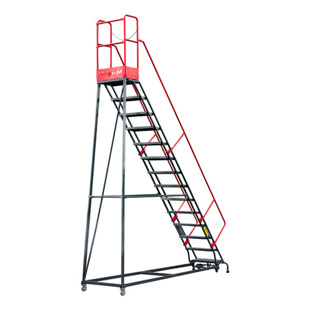 Drabina magazynowa przejezdna pomost magazynowy Mega-M H 357 cm 14 stopni