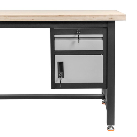 Szafka narzędziowa Mega-M do stołów warsztatowych 1 szuflada + 1 szafka z drzwiami S-37 cm x G-48,6 cm x H-50 cm system 01 grafit/front szary N