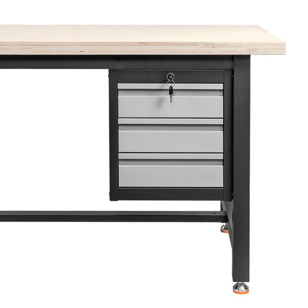 Stół warsztatowy z szafką narzędziową z 3 szufladami Mega-M S-150 cm grafitowy szary front