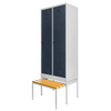 Szafka ubraniowa BHP Mega-M J-80 na podstawie z wysuwaną ławeczką 2 drzwiowa z przegrodami szara/ grafitowy front S-80 cm G-80 cm H-223 cm skręcana N