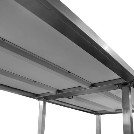 Stół ze stali nierdzewnej centralny z półką i 6 nogami Mega-M S-220 cm G-60 cm H-85 cm N