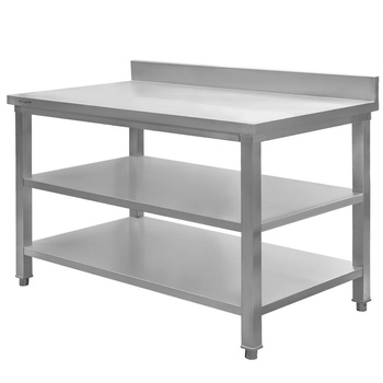 Stół gastronomiczny ze stali nierdzewnej przyścienny z 2 półkami Mega-M 120x70x85 cm