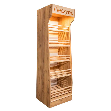 Regał na pieczywo H-200 cm L-60 cm G-50 cm plexi oświetlenie LED dąb kraft