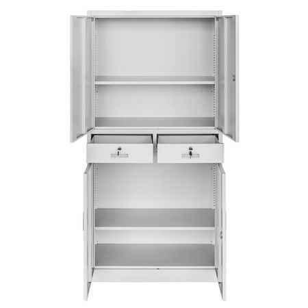 Szafa biurowa metalowa na dokumenty Mega-M WENUS pełne drzwi 2 szuflady S- 90 cm G- 40 cm H-185 cm szara