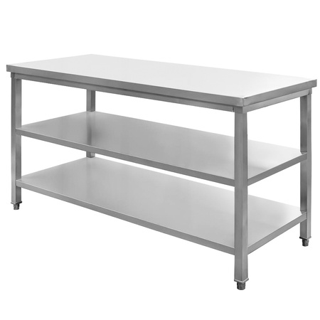 Stół gastronomiczny ze stali nierdzewnej centralny z 2 półkami Mega-M 150x60x85 cm