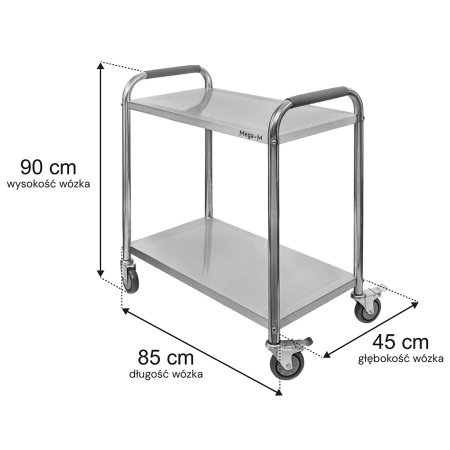 Wózek kelnerski ze stali nierdzewnej 2-półkowy Mega-M STANDARD S-85 cm G-45 cm H-90 cm N