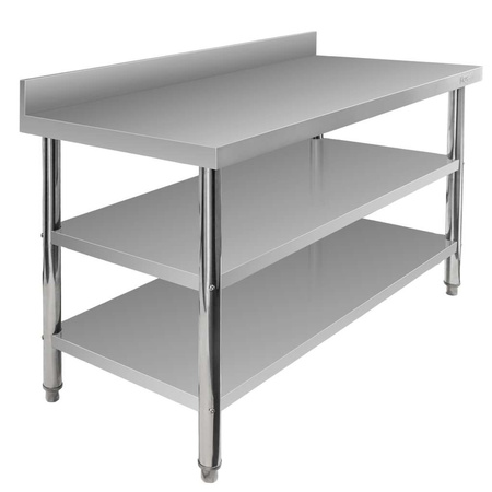 Stół ze stali nierdzewnej przyścienny z 2-ma półkami Mega-M X STANDARD S-140cm G-70 cm H-85 cm N