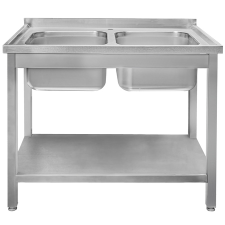 Zlew gastronomiczny spawany dwukomorowy z półką Mega-M 100x60x85 cm stal nierdzewna