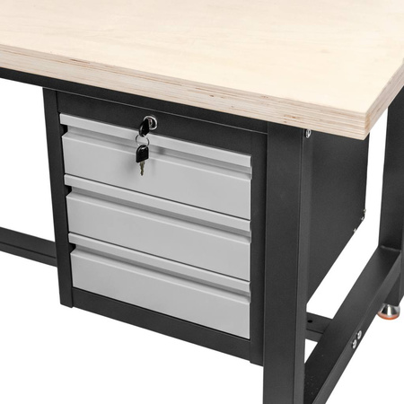 Stół warsztatowy z szafką narzędziową z 3 szufladami Mega-M S-200 cm grafitowy szary front