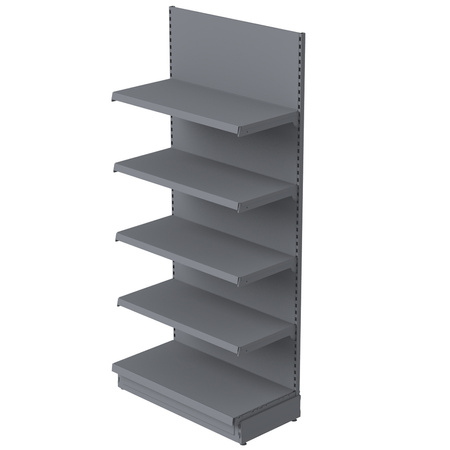 Regał sklepowy Mega-M Merkury przyścienny H-170 cm L-103 cm G-47 cm moduł bazowy grafitowy