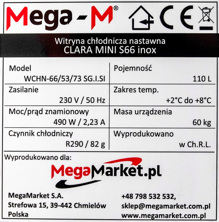 Witryna chłodnicza nastawna Mega-M CLARA MINI S66 S-66 cm G-69 cm inox N