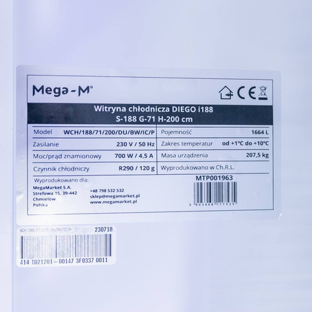 Witryna chłodnicza 3-drzwiowa 1664L Mega-M DIEGO i188 oświetlenie LED