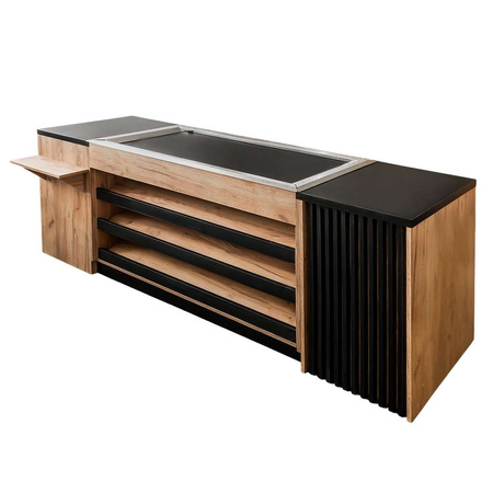 Lada sklepowa sprzedażowa impulsowa z taśmą automatyczną Mega-M H-92 cm L-250 cm G-64 cm dąb kraft/czarny