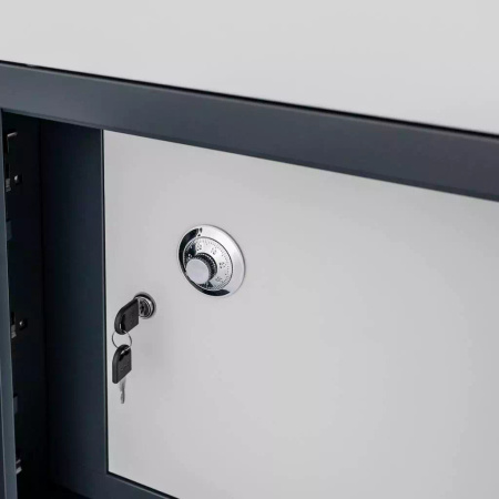 Szafa biurowa metalowa Mega-M WENUS W-16 na akta z sejfem grafitowa / szary front S- 90 cm G- 40 cm H-185 cm skręcana N