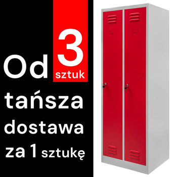 Szafka BHP ubraniowa Mega-M pracownicza 2-drzwiowa S-60 cm szara/czerwony front WYSYŁKA PALETOWA