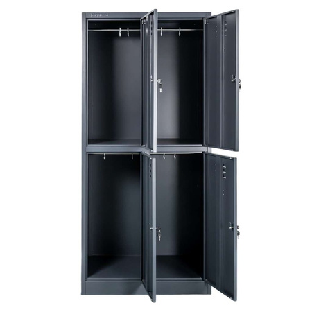 Szafka ubraniowa skrytkowa BHP Mega-M J-80/4 4 drzwiowa grafitowa S-80 cm G-50 cm H-180 cm skręcana N