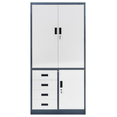 Szafa biurowa metalowa na akta Mega-M WENUS pełne drzwi 4 szuflady S-90 cm G-40 cm H-185 cm grafitowa szary front