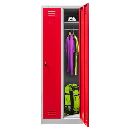Szafka ubraniowa BHP Mega-M J-60 2 drzwiowa szara/ czerwony front  S-60 cm G-50 cm H-180 cm skręcana (wysyłka paletowa) N