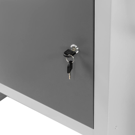 Stół warsztatowy z 6 szufladami 1 szafką zamykaną Mega-M HANDYMAN S-160 cm G-60 cm H-85 cm grafit