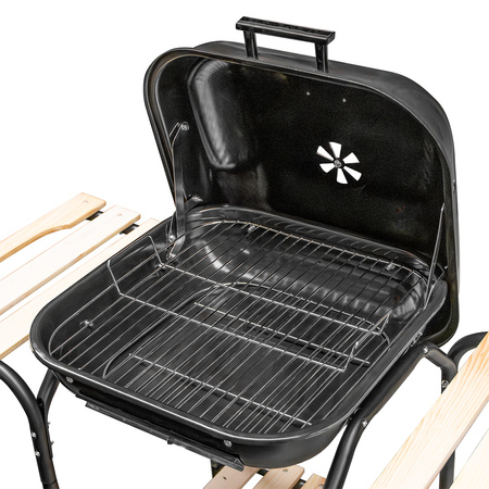 Grill ogrodowy węglowy z pokrywą Mega-M 2 x stolik boczny