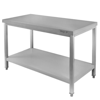 Stół ze stali nierdzewnej centralny z półką Mega-M S-120 cm G-70 cm H-85 cm N