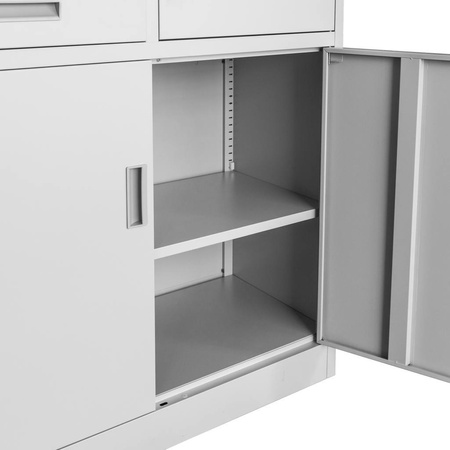 Szafa biurowa metalowa na akta Mega-M WENUS pełne drzwi sejf S- 90 cm G- 40 cm H-185 cm szara