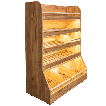 Regał na pieczywo H-180 cm L-125 cm G-60 cm plexi oświetlenie LED dąb kraft