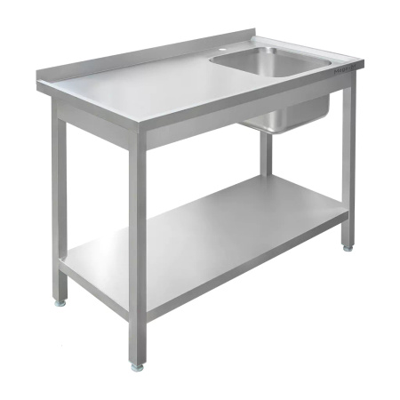 Zlew gastronomiczny spawany z komorą po prawej stronie i półką Mega-M 120x60x85 cm stal nierdzewna