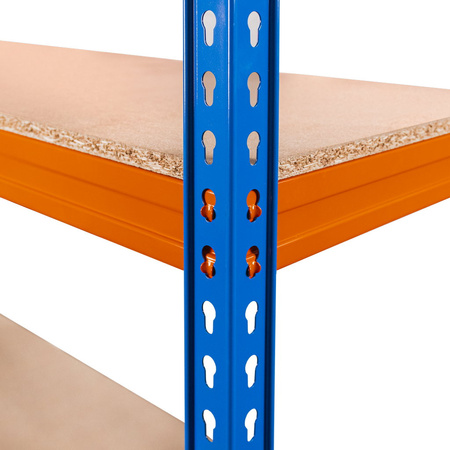 Regał magazynowy Mega-M PRO MAX H-180 cm L-180 cm G-60 cm 4 półki z MDF 15 mm 500 kg niebiesko-pomarańczowy