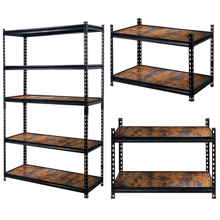 Regał magazynowy Mega-M Pro Loft H-180 cm L-120 cm G-45 cm 5 półek z MDF 6,2 mm okleina drewno (275kg) czarny N