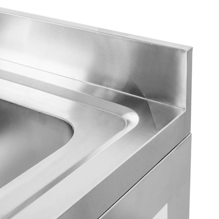 Zlew gastronomiczny jednokomorowy z maskownicą, półką i syfonem z rurą odpływową Mega-M 60x70x85 cm stal nierdzewna