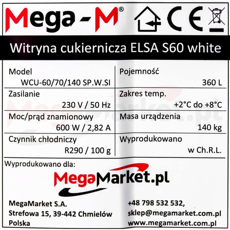 Witryna cukiernicza Mega-M ELSA S60 white