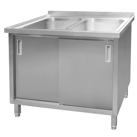Zlew gastronomiczny spawany dwukomorowy z szafką Mega-M 100x70x85 cm stal nierdzewna