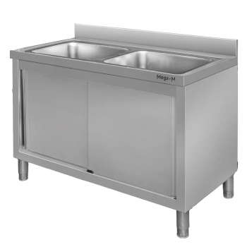 Zlew gastronomiczny spawany dwukomorowy z szafką Mega-M 100x60x85 cm stal nierdzewna