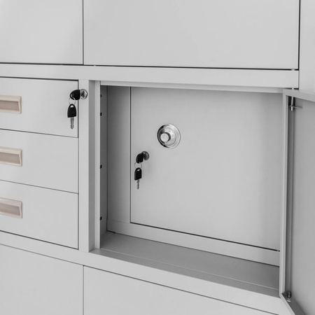 Szafa biurowa metalowa na akta Mega-M WENUS pełne drzwi sejf S- 90 cm G- 40 cm H-185 cm szara