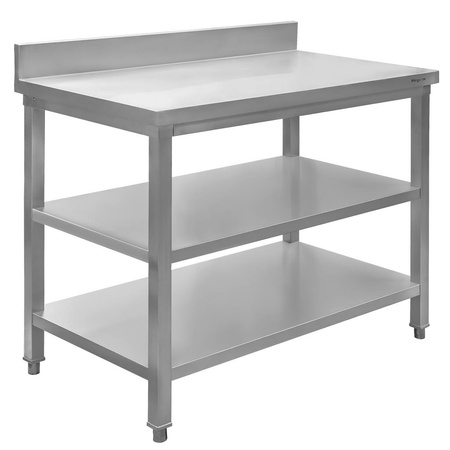 Stół gastronomiczny ze stali nierdzewnej przyścienny z 2 półkami Mega-M 100x70x85 cm