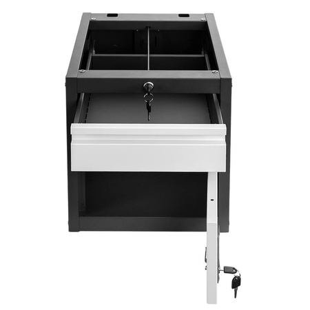 Szafka narzędziowa Mega-M do stołów warsztatowych 1 szuflada + 1 szafka z drzwiami S-37 cm x G-48,6 cm x H-50 cm system 01 grafit/front szary N